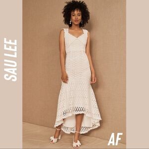 SAU LEE WEDDING REHEARSAL LACED FLOUNCED MIDI DRESS IVORY NWT NEW SIZE 4